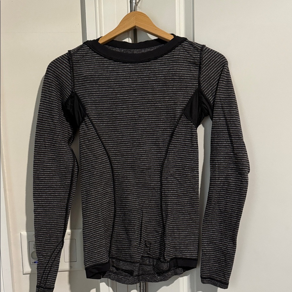 Lululemon Athletica Black and Gray Striped Long Sleeve Top
